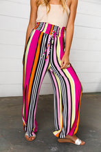 Load image into Gallery viewer, Multicolor Vertical Stripe Smock Waist Side Slit Palazzo Pants
