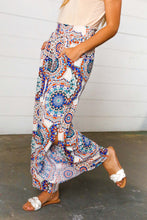 Load image into Gallery viewer, Azure Blue Boho Paisley Smocked Waist Slit Palazzo Pants
