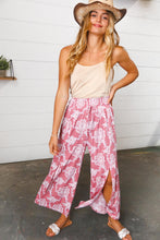Load image into Gallery viewer, Mauve Floral Boho Smocked Waist Side Slit Palazzo Pants
