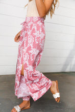 Load image into Gallery viewer, Mauve Floral Boho Smocked Waist Side Slit Palazzo Pants

