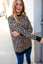 Load image into Gallery viewer, Animal Print Black Rib Knit Hemline French Terry Pullover
