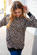 Load image into Gallery viewer, Animal Print Black Rib Knit Hemline French Terry Pullover
