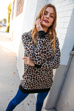 Load image into Gallery viewer, Animal Print Black Rib Knit Hemline French Terry Pullover
