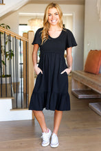 Load image into Gallery viewer, Remember Me Midnight Black Smocked Fit &amp; Flare Flutter Sleeve Dress
