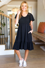 Load image into Gallery viewer, Remember Me Midnight Black Smocked Fit &amp; Flare Flutter Sleeve Dress
