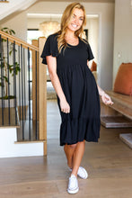 Load image into Gallery viewer, Remember Me Midnight Black Smocked Fit &amp; Flare Flutter Sleeve Dress
