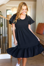 Load image into Gallery viewer, Remember Me Midnight Black Smocked Fit &amp; Flare Flutter Sleeve Dress
