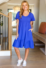 Load image into Gallery viewer, Remember Me Royal Blue Smocked Fit &amp; Flare Flutter Sleeve Dress
