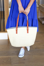 Load image into Gallery viewer, Cream Boho Raffia Woven Lined Large Tote Bag
