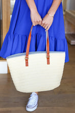 Load image into Gallery viewer, Cream Boho Raffia Woven Lined Large Tote Bag
