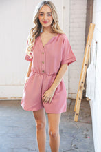 Load image into Gallery viewer, Dusty Rose Linen V Neck Button Detail Dolman Romper
