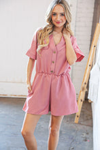 Load image into Gallery viewer, Dusty Rose Linen V Neck Button Detail Dolman Romper
