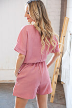 Load image into Gallery viewer, Dusty Rose Linen V Neck Button Detail Dolman Romper
