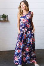 Load image into Gallery viewer, Navy Floral Fit and Flare Sleeveless Maxi Dress
