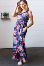 Load image into Gallery viewer, Navy Floral Fit and Flare Sleeveless Maxi Dress
