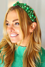 Load image into Gallery viewer, Shamrock Pearl and Jewels Top Knot Knit Headband
