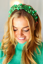 Load image into Gallery viewer, Shamrock Pearl and Jewels Top Knot Knit Headband
