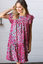 Load image into Gallery viewer, Fuchsia &amp; Teal Abstract Dot Yoke Woven Dress
