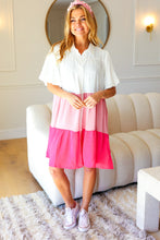 Load image into Gallery viewer, Tell Me More Pink Color Block Collared Button Down Dress
