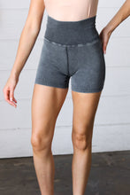 Load image into Gallery viewer, Black Washed Seamless High Waisted Eyelet Shorts
