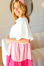 Load image into Gallery viewer, Tell Me More Pink Color Block Collared Button Down Dress
