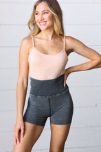 Load image into Gallery viewer, Black Washed Seamless High Waisted Eyelet Shorts
