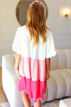 Load image into Gallery viewer, Tell Me More Pink Color Block Collared Button Down Dress
