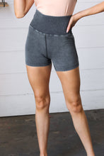 Load image into Gallery viewer, Black Washed Seamless High Waisted Eyelet Shorts
