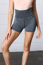 Load image into Gallery viewer, Black Washed Seamless High Waisted Eyelet Shorts
