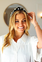 Load image into Gallery viewer, Black Pearl &amp; Jewels Top Knot Knit Headband
