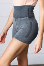 Load image into Gallery viewer, Black Washed Seamless High Waisted Eyelet Shorts
