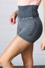 Load image into Gallery viewer, Black Washed Seamless High Waisted Eyelet Shorts
