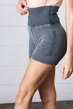 Load image into Gallery viewer, Black Washed Seamless High Waisted Eyelet Shorts
