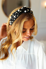 Load image into Gallery viewer, Black Pearl &amp; Jewels Top Knot Knit Headband
