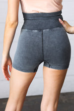 Load image into Gallery viewer, Black Washed Seamless High Waisted Eyelet Shorts
