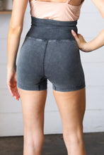 Load image into Gallery viewer, Black Washed Seamless High Waisted Eyelet Shorts
