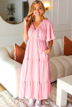 Load image into Gallery viewer, Take You Away Pink Elastic V Neck Tiered Maxi Dress
