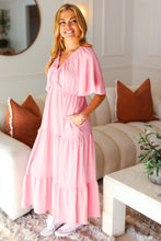 Load image into Gallery viewer, Take You Away Pink Elastic V Neck Tiered Maxi Dress
