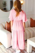 Load image into Gallery viewer, Take You Away Pink Elastic V Neck Tiered Maxi Dress
