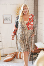 Load image into Gallery viewer, Cheetah Multi-Floral Color Block Surplice Dress
