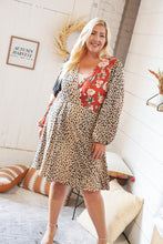 Load image into Gallery viewer, Cheetah Multi-Floral Color Block Surplice Dress
