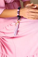 Load image into Gallery viewer, Lavender Jesus Cross Bauble Wristlet Tassel Keychain
