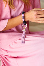 Load image into Gallery viewer, Lavender Jesus Cross Bauble Wristlet Tassel Keychain
