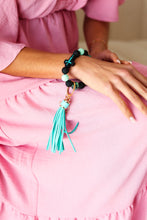Load image into Gallery viewer, Teal Jesus Cross Bauble Wristlet Tassel Keychain
