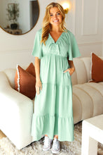 Load image into Gallery viewer, Take You Away Mint Elastic V Neck Tiered Maxi Dress
