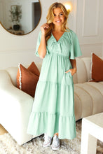 Load image into Gallery viewer, Take You Away Mint Elastic V Neck Tiered Maxi Dress
