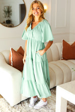 Load image into Gallery viewer, Take You Away Mint Elastic V Neck Tiered Maxi Dress
