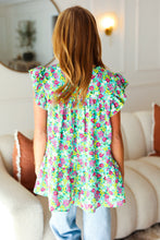 Load image into Gallery viewer, All For You Mint Floral Yoke Flutter Sleeve Keyhole Back Top
