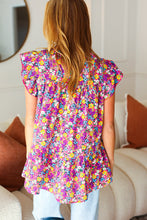 Load image into Gallery viewer, All For You Fuchsia Floral Yoke Flutter Sleeve Keyhole Back Top
