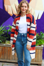 Load image into Gallery viewer, All Put Together Rust &amp; Navy Striped Pocketed Cardigan
